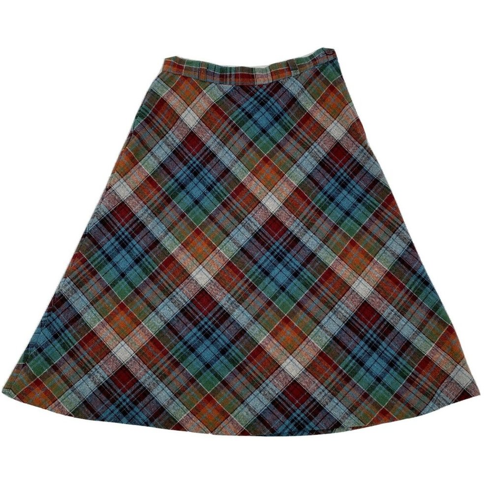 Vintage Parsons Place Wool A-Line Plaid Midi Skirt